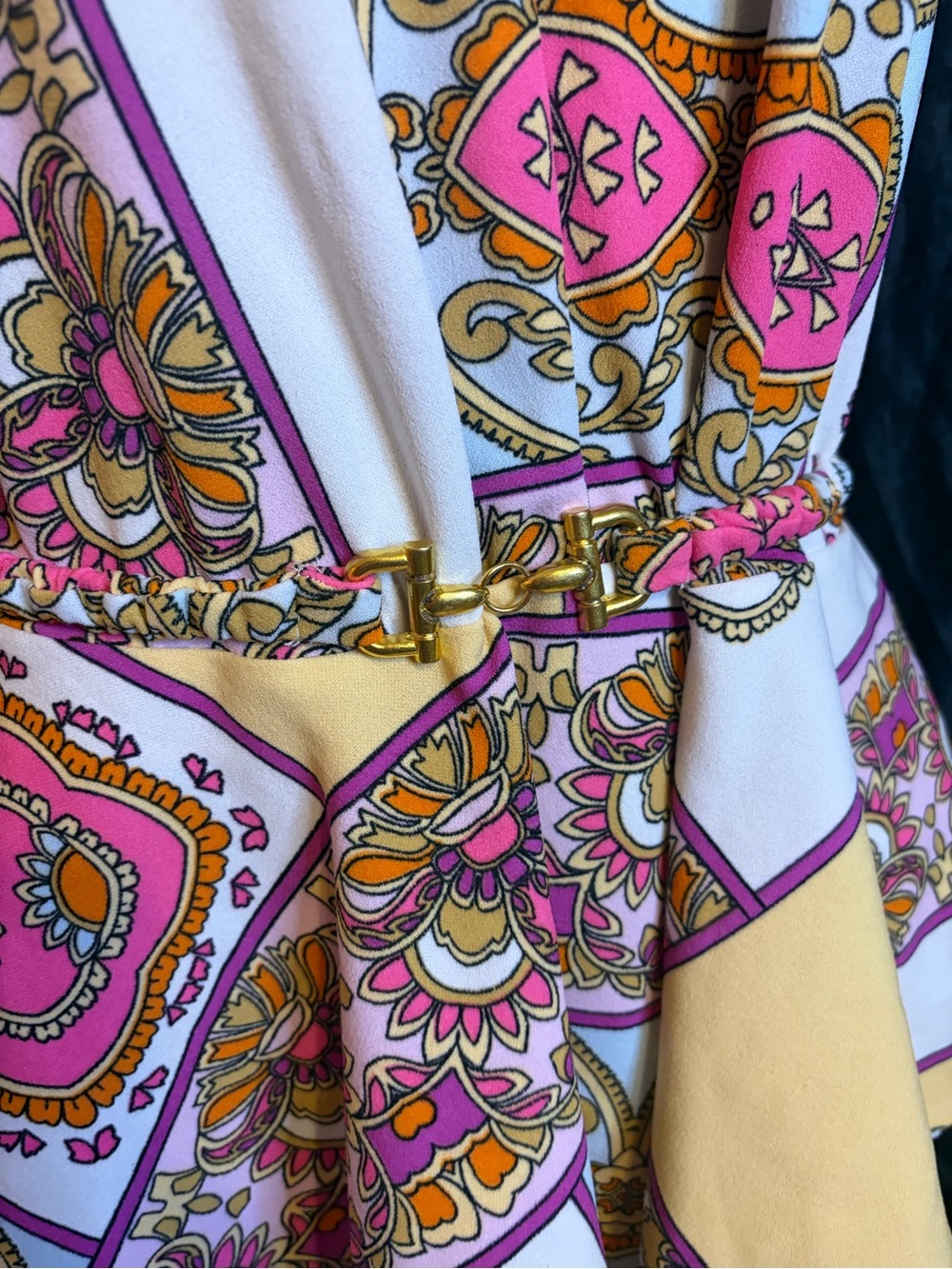 VENUS Yellow, Pink & White Printed V-Neck Peplum Tunic - Picture 2 of 4